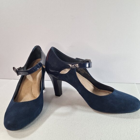 Giani Bernini Velmah Navy Blue Suede & Patent Colorblock Pumps, 3" Heel, Sz 8.5 - Picture 1 of 12